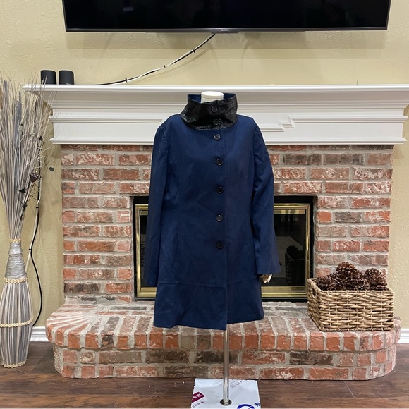 Vintage Max New York blue coat w/ black croc-print collar / 12 / EUC - Picture 8 of 16